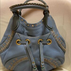 COLE HAAN Elegant Baby Blue Leather Tote Bag